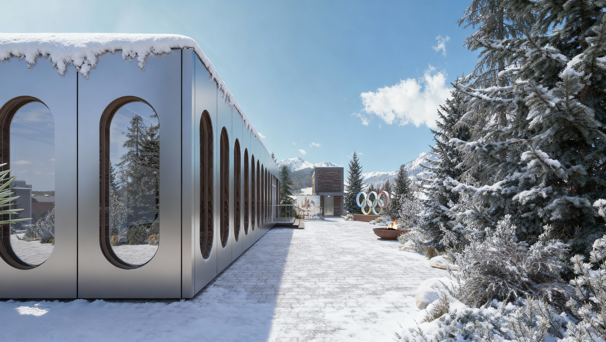 Rendering Milano Cortina exterior landscape olimpiadi invernali