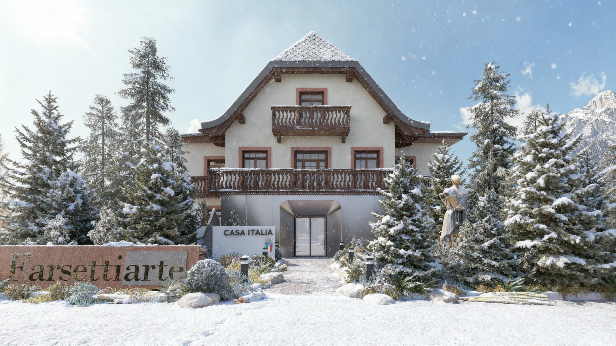 Rendering Milano Cortina exterior landscape olimpiadi invernali