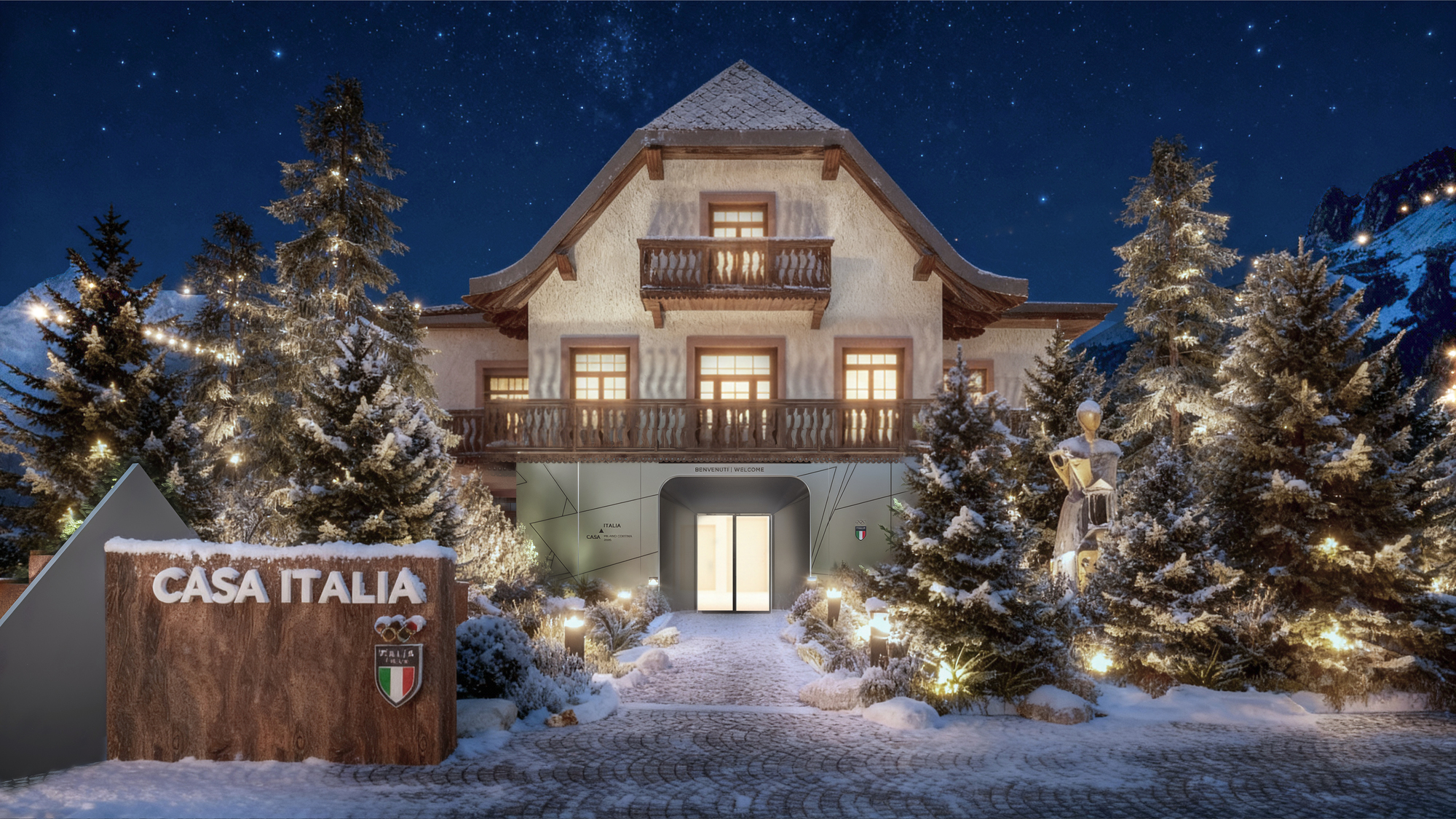 Rendering Milano Cortina exterior landscape olimpiadi invernali